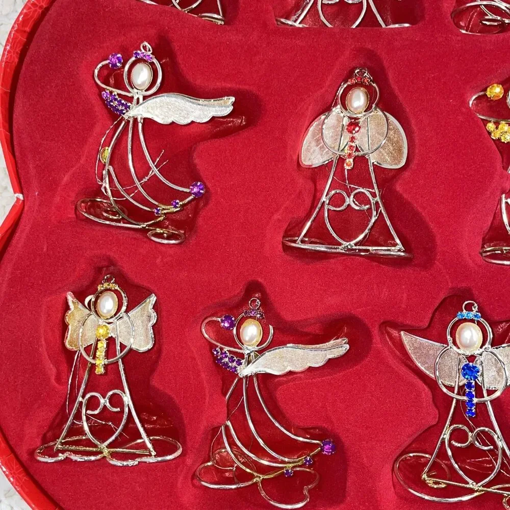 VINTAGE TRIM-A-HOME 16 PC ORNAMENT SET RHINESTONE ANGELS